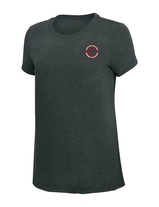 Womens Simply Soft Black Frost 4.5oz Poly/Combed Ring Spun Cotton T-Shirt w/Carlton Electric Logo