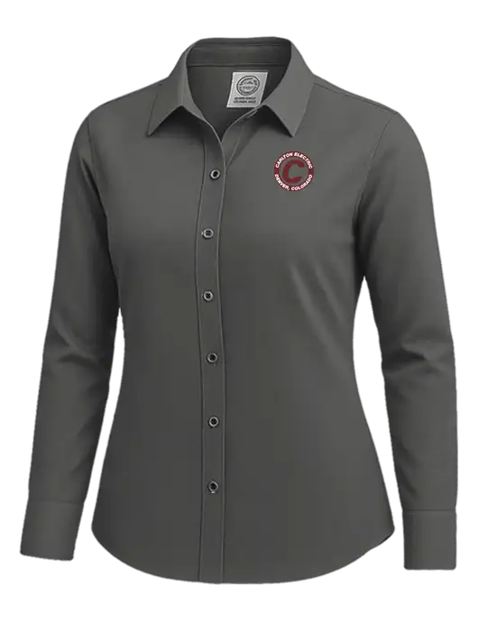 Brooks Brothers Womens Dark Grey Wrinkle-Free Stretch Nailhead Shirt w/Carlton Electric Logo