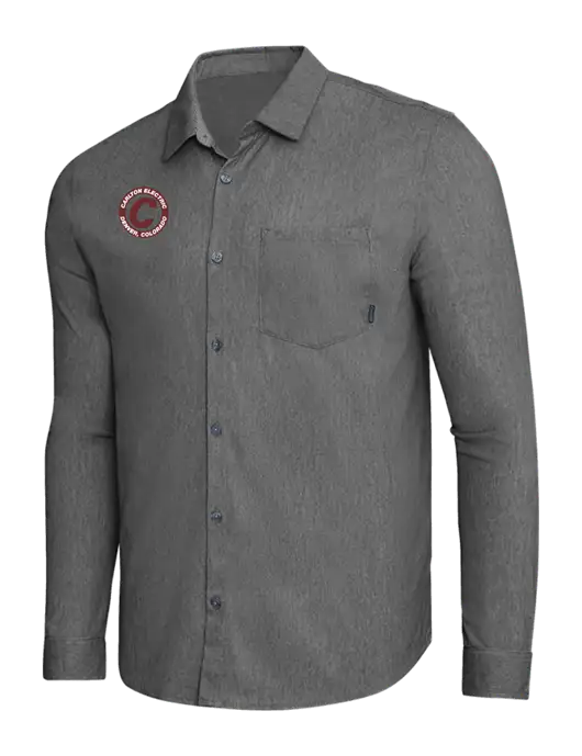 OGIO Dark Grey Heather Extend Long Sleeve Button Up Shirt w/Carlton Electric Logo