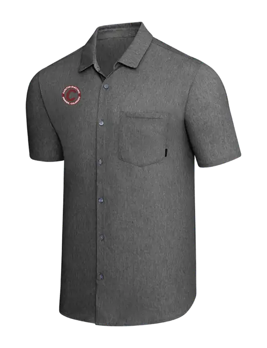 OGIO Dark Grey Heather Extend Short Sleeve Button Up Shirt w/Carlton Electric Logo