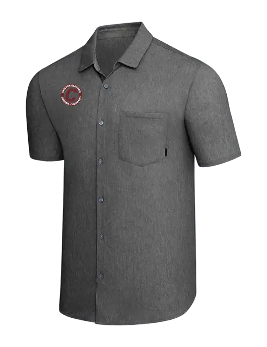 OGIO Dark Grey Heather Extend Short Sleeve Button Up Shirt w/Carlton Electric Logo