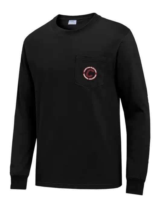 Black Long Sleeve Heavyweight 6.1 oz Pocket T-Shirt w/Carlton Electric Logo
