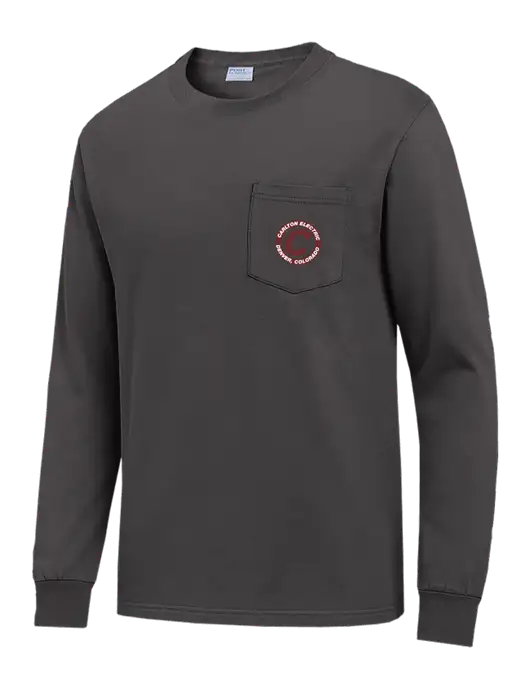 Charcoal Long Sleeve Heavyweight 6.1 oz Pocket T-Shirt w/Carlton Electric Logo