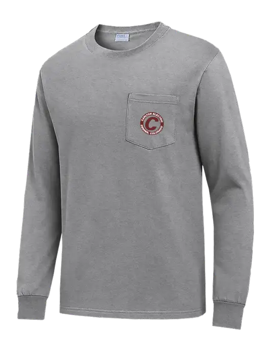 Medium Grey Heather Long Sleeve Heavyweight 6.1 oz Pocket T-Shirt w/Carlton Electric Logo