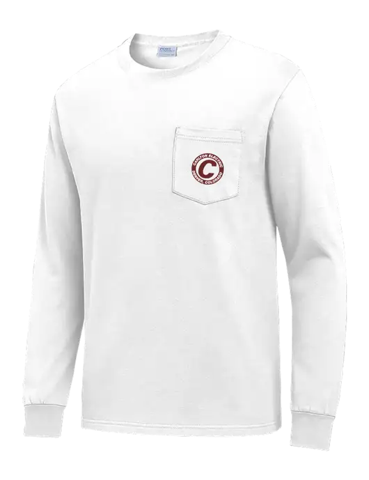 White Long Sleeve Heavyweight 6.1 oz Pocket T-Shirt w/Carlton Electric Logo