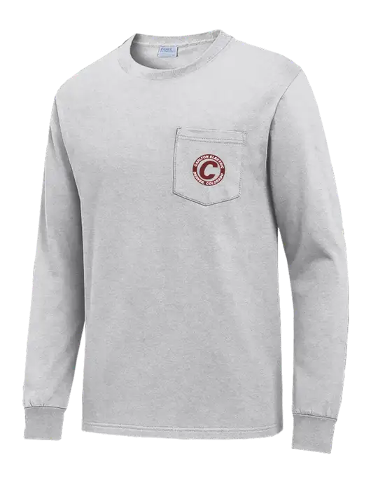 Light Grey Heather Long Sleeve Heavyweight 6.1 oz Pocket T-Shirt w/Carlton Electric Logo