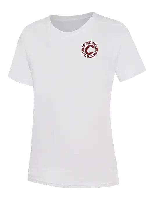 Womens White Core Blend Tee w/Carlton Electric Logo
