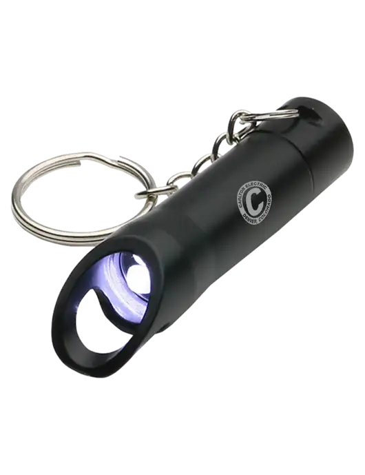 Black Pocket LED Flashlight with Bottle Opener & Keychain w/Carlton Electric Logo