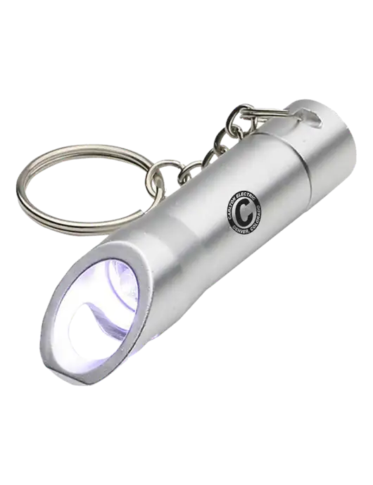 Silver Pocket LED Flashlight with Bottle Opener & Keychain w/Carlton Electric Logo