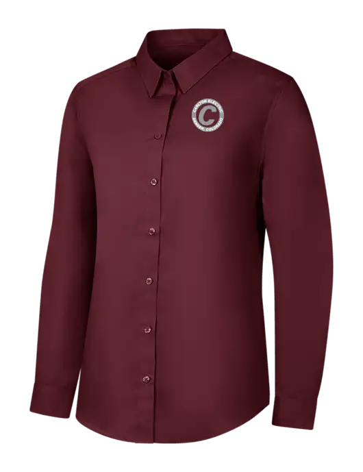 Womens Maroon Long Sleeve Carefree Poplin Shirt w/Carlton Electric Logo