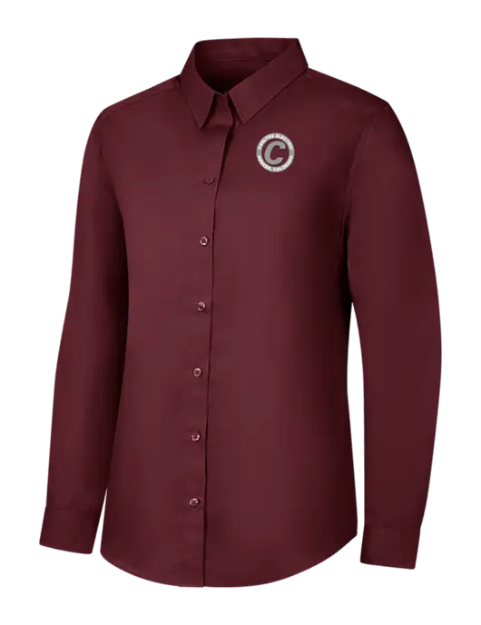 Womens Maroon Long Sleeve Carefree Poplin Shirt w/Carlton Electric Logo