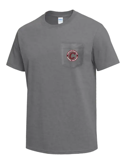 Medium Grey Heather Heavyweight 6.1 oz Pocket T-Shirt w/Carlton Electric Logo