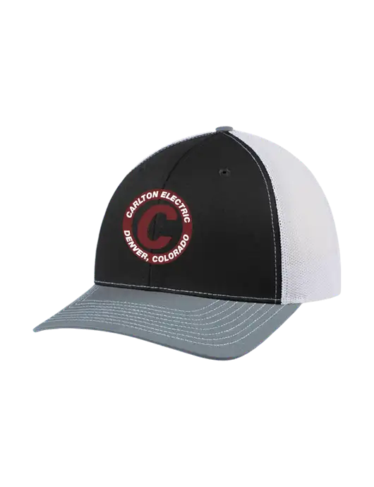 Richardson Adjustable Snapback Original 112 Trucker Cap Black/Light Heather Grey/White Mesh w/Carlton Electric Logo