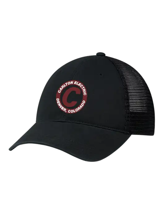 Richardson 111 Garment Washed Trucker Cap Black w/Black Mesh w/Carlton Electric Logo