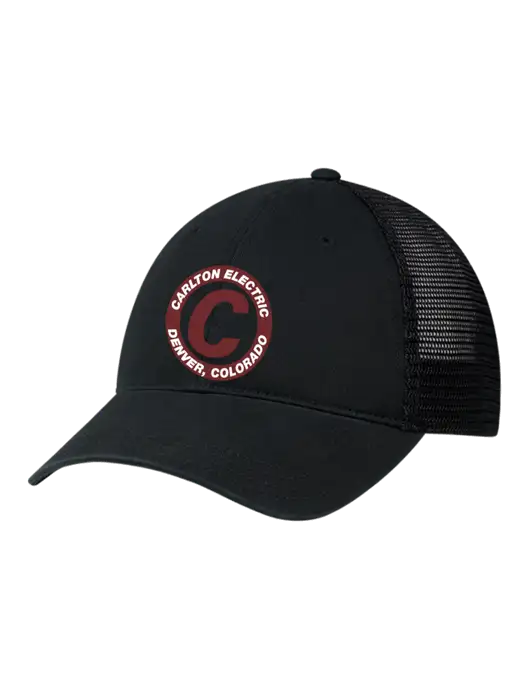 Richardson 111 Garment Washed Trucker Cap Black w/Black Mesh w/Carlton Electric Logo