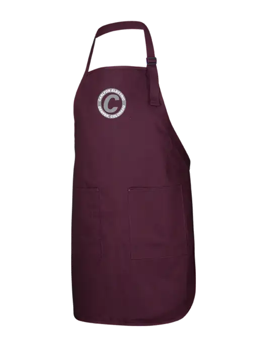 Full-Length Maroon Apron With Pockets w/Carlton Electric Logo