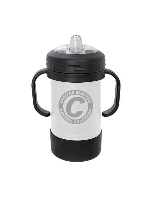 Polar Camel 10 oz Powder Coated White Sippy Cup w/Carlton Electric Logo