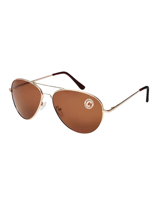 Aviator Coffee Brown with Gold Sunglasses  w/Carlton Electric Logo