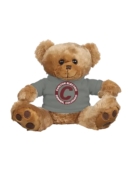 8 1/2 Cuddly Brown Bear With Heather Grey T-Shirt w/Carlton Electric Logo