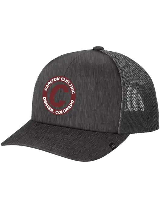TravisMathew Very Dark Grey Heather Cruz Trucker Cap w/Carlton Electric Logo