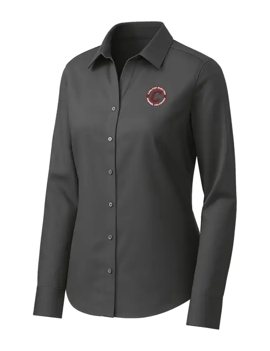 Brooks Brothers Womens Dark Grey Wrinkle-Free Stretch Pinpoint Shirt w/Carlton Electric Logo