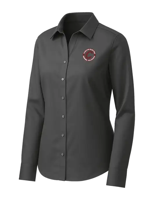 Brooks Brothers Womens Dark Grey Wrinkle-Free Stretch Pinpoint Shirt w/Carlton Electric Logo