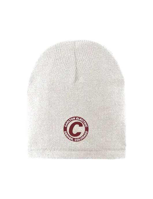 White Fleece-Lined Beanie Cap w/Carlton Electric Logo