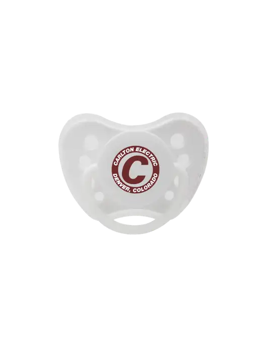Silicone White Pacifier with Clear Cover w/Carlton Electric Logo