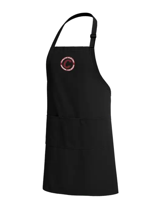 Easy Care Extra Long Bib Black Apron with Stain Release w/Carlton Electric Logo