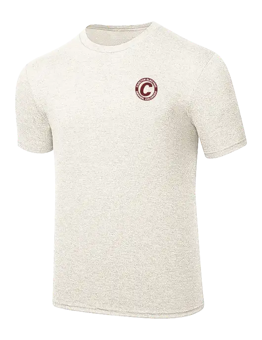 Simply Soft Very Light Tan Heather 4.5oz Poly/Combed Ring Spun Cotton T-Shirt w/Carlton Electric Logo