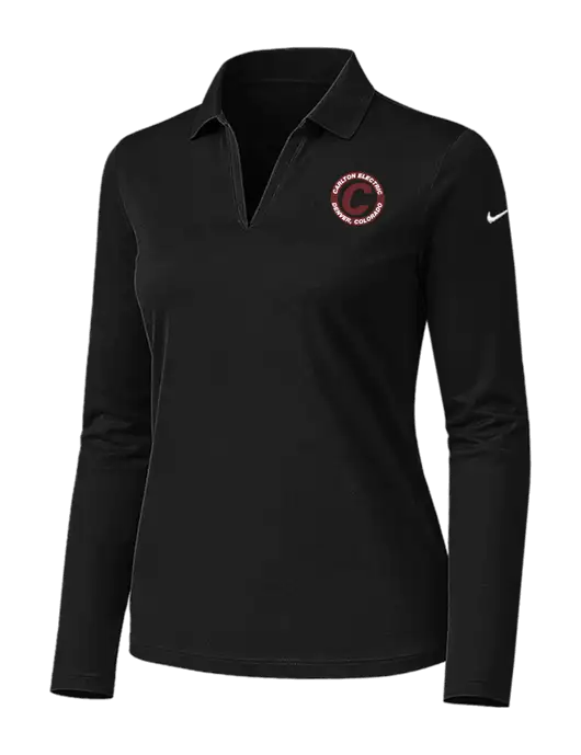 Nike Womens Black Dri-FIT Micro Pique 2.0 Long Sleeve Polo w/Carlton Electric Logo
