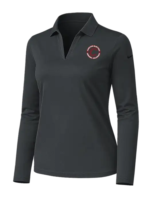 Nike Womens Dark Grey Dri-FIT Micro Pique 2.0 Long Sleeve Polo w/Carlton Electric Logo