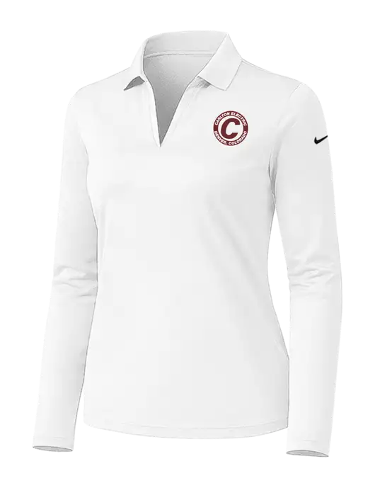 Nike Womens White Dri-FIT Micro Pique 2.0 Long Sleeve Polo w/Carlton Electric Logo