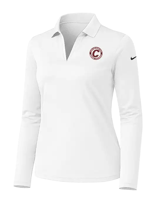 Nike Womens White Dri-FIT Micro Pique 2.0 Long Sleeve Polo w/Carlton Electric Logo