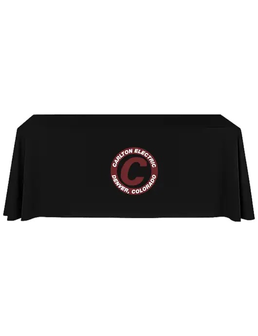 8' Stain-Resistant 4-Sided Black Table Cover w/Carlton Electric Logo