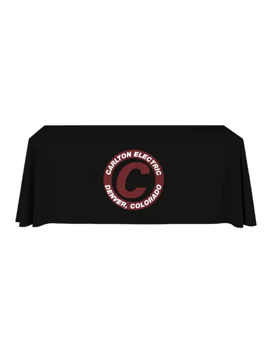 6' Stain-Resistant 4-Sided Black Table Cover w/Carlton Electric Logo
