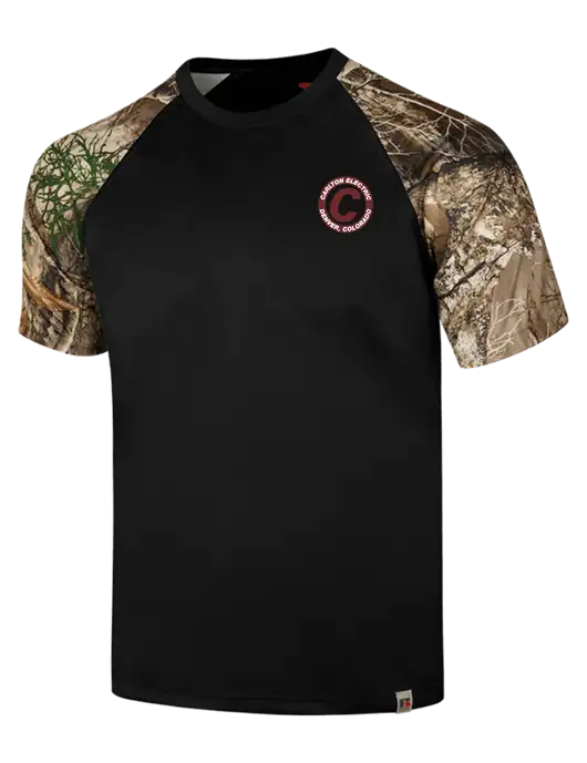 Russell Outdoors Black/Realtree Edge Camo Colorblock Performance T-Shirt w/Carlton Electric Logo