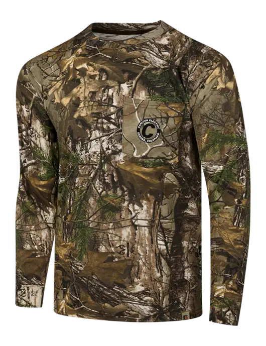 Russell Outdoors Realtree Edge Camo Long Sleeve Pocket T-Shirt w/Carlton Electric Logo