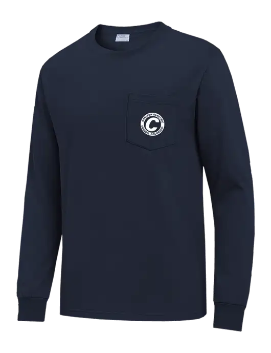 Navy Long Sleeve Heavyweight 6.1 oz Pocket T-Shirt w/Carlton Electric Logo