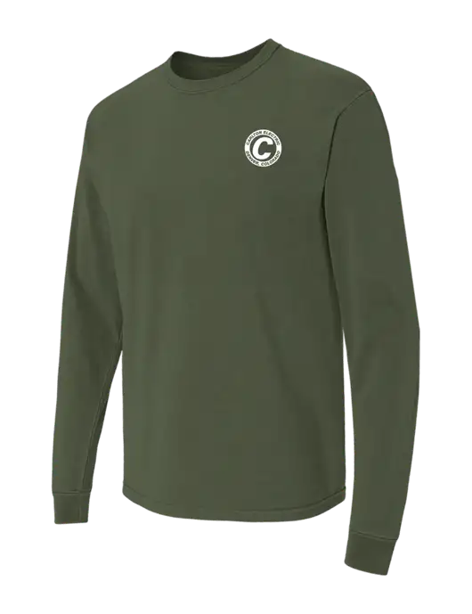 Comfort Colors Garment-Dyed Dark Olive Green Heavyweight Long Sleeve T-Shirt w/Carlton Electric Logo