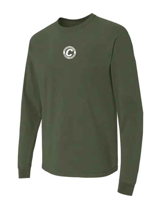 Comfort Colors Garment-Dyed Dark Olive Green Heavyweight Long Sleeve T-Shirt w/Carlton Electric Logo