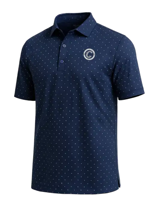 Callaway Micro Chev Dark Navy Print Polo w/Carlton Electric Logo