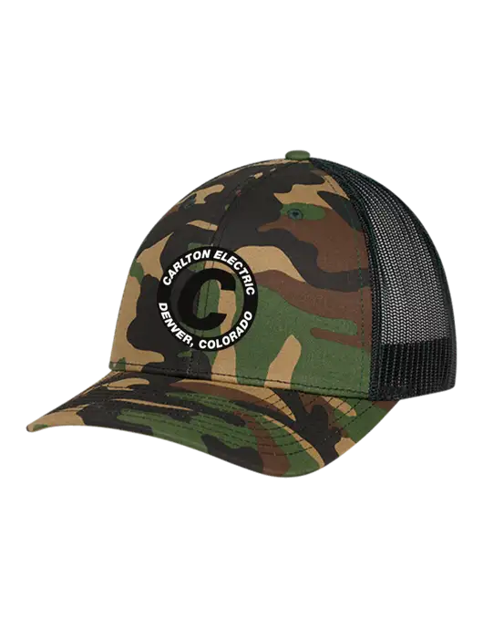 Richardson Adjustable Snapback Original 112P Trucker Cap Army Camo/Black  w/Carlton Electric Logo