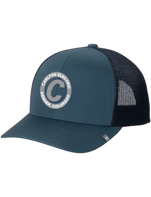TravisMathew Dark Slate Blue Cruz Trucker Cap w/Carlton Electric Logo