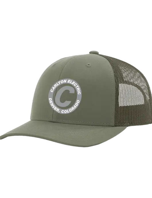 Richardson Adjustable Snapback Original 112 Trucker Cap Medium Olive w/Medium Olive Mesh w/Carlton Electric Logo