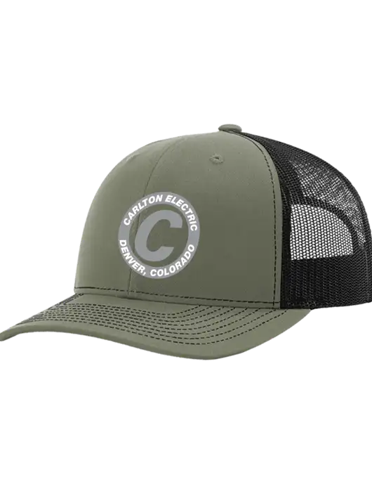 Richardson Adjustable Snapback Original 112 Trucker Cap Medium Olive w/Black Mesh w/Carlton Electric Logo