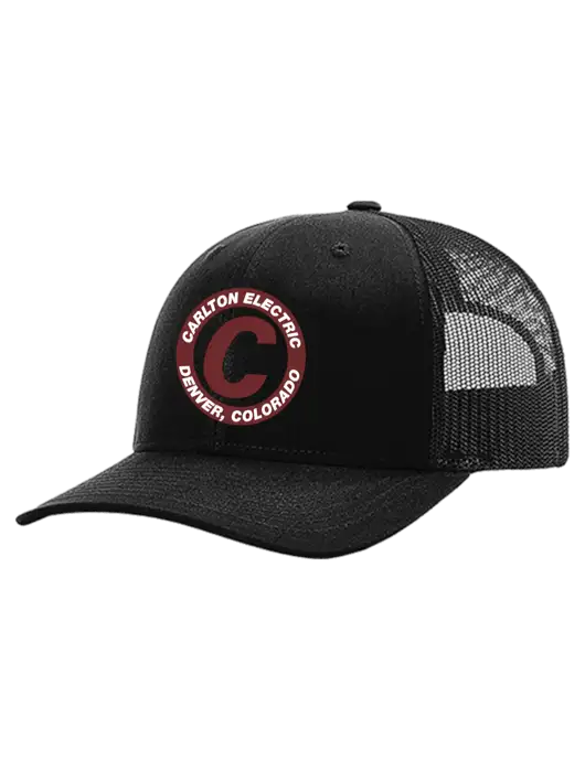 Richardson 112+ R-Flex Black Trucker Cap w/Black Mesh w/Carlton Electric Logo