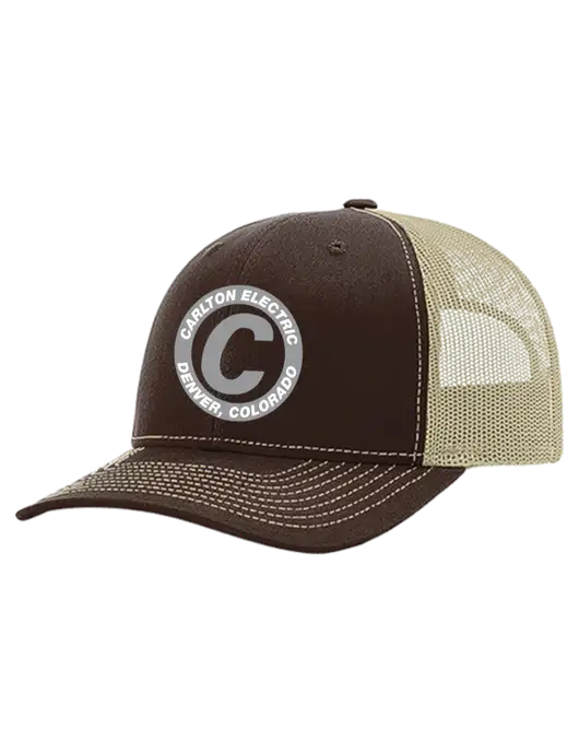 Richardson 112+ R-Flex Dark Brown Trucker Cap w/Tan Mesh w/Carlton Electric Logo