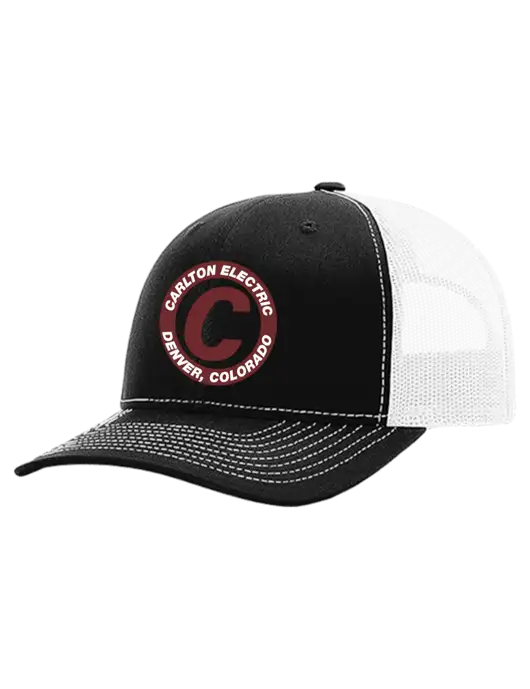 Richardson 112+ R-Flex Black Trucker Cap w/White Mesh w/Carlton Electric Logo