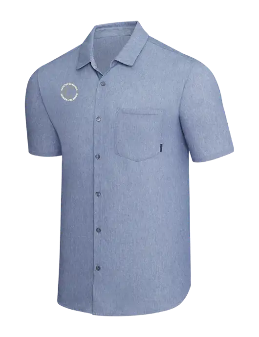 OGIO Slate Blue Heather Extend Short Sleeve Button Up Shirt w/Carlton Electric Logo